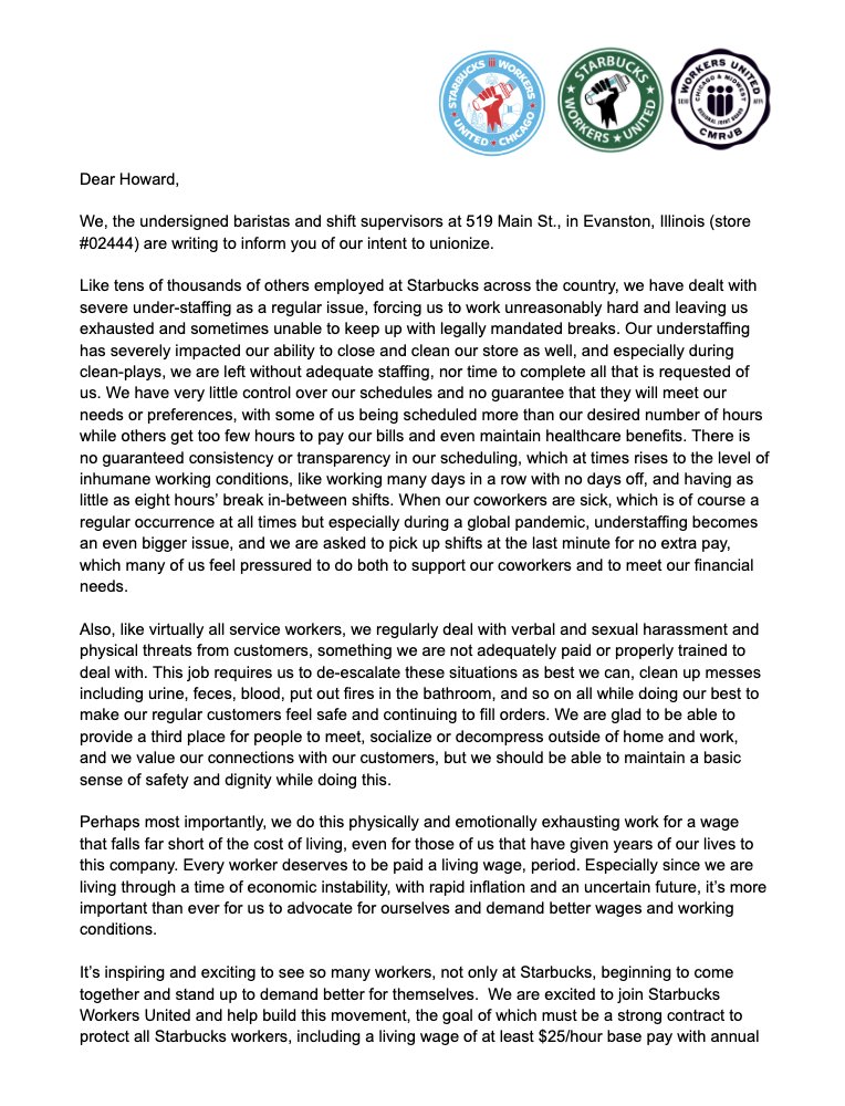 CMRJB's tweet photo. Congratulations 🎊 to the Partners at the Chicago &amp; Main store in Evanston, IL for filing with the NLRB yesterday! Welcome to the @SBWUChicago @SBWorkersUnited movement ✊☕️ #Solidarity #NoContractNoCoffee https://t.co/8tkuFP96DS