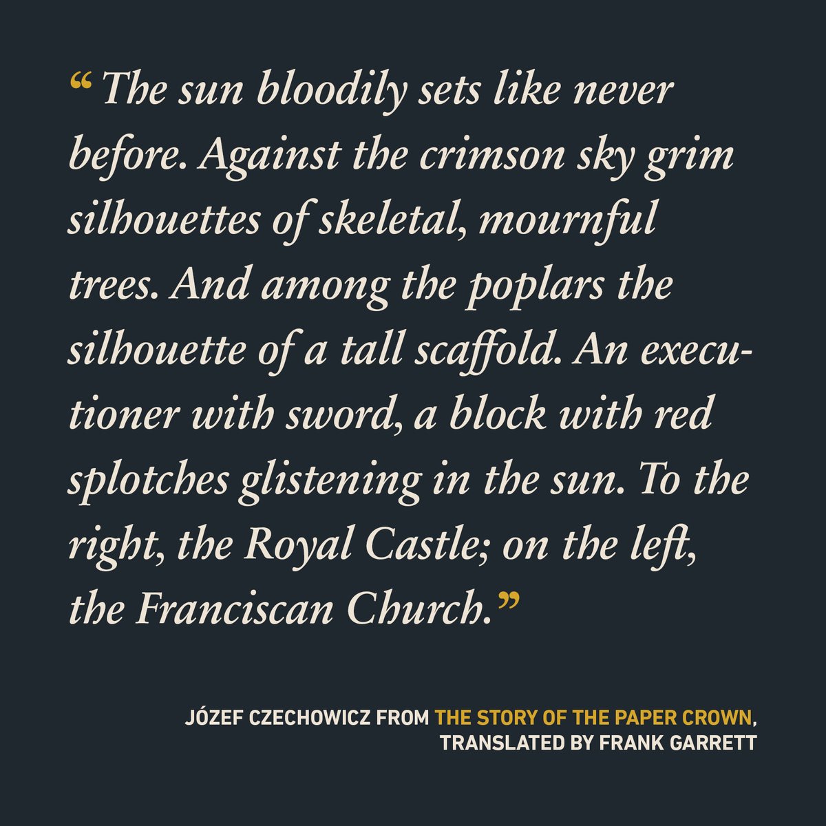 sublunaryeds's tweet image. Coming in June of next year, we're thrilled to bring you the literary debut of one of the most important Polish writers of the early 20th century, Józef Czechowicz.

THE STORY OF THE PAPER CROWN, translated by Frank Garrett (@limmoraliste): sublunaryeditions.com/products/the-s…