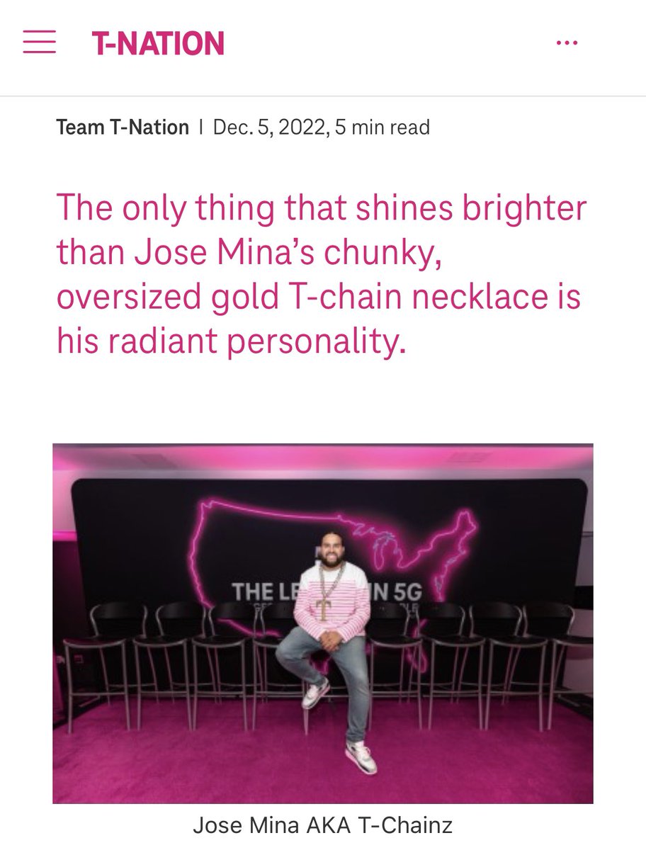 Had the pleasure of having a story written about myself & my career at @tmobile, that is currently featured on T-Nation. I’m coming up on 8 years with #Tmobile & it’s been one hell of a ride. I’ve made some great friends, connected with talented people, & have grown so much 💖💖