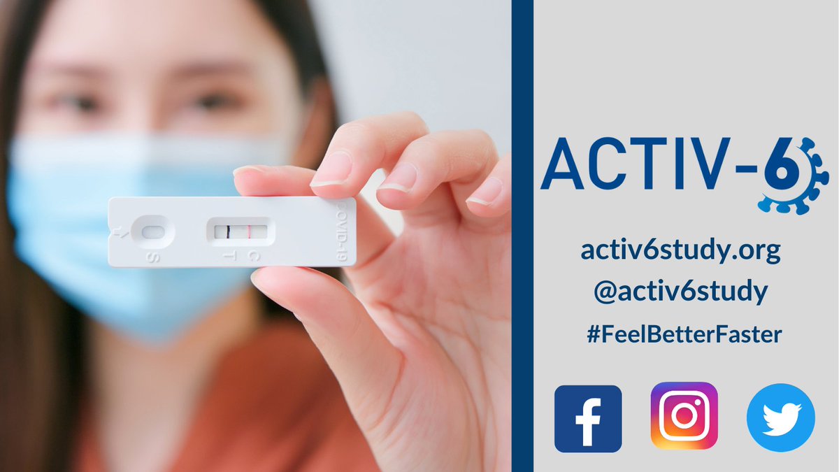 Adults who test positive for #COVID19 can enroll in #ACTIV6study from home and have study materials shipped directly to them. Participation in this #clinicaltrial can help researchers learn more about COVID-19 treatments outside the hospital. activ6study.org @PCORnetwork