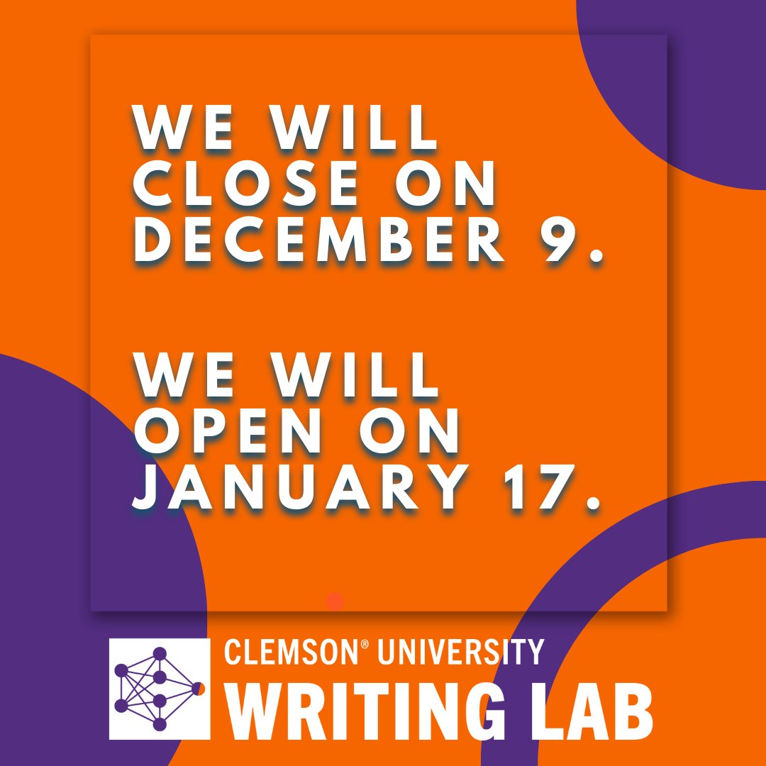 It's the last week of writing consultations for Fall 2022! How time flies by! Make your appointment now for this final week. They're filling up fast.

We will close on December 9 and open on January 17. Stay tuned for our Spring 2023 plans!