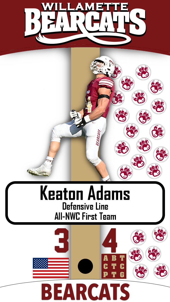 Congratulations to Keaton Adams, 1st Team All-Conference Defensive Line!

Keaton also leaves Willamette as the all-time TFL leader for Bearcat football.

Thank you for all you've done for this program, Keaton!