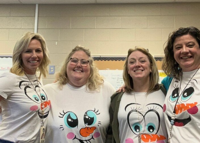 nikimcdow's tweet photo. Do you wanna build a snowman? Snow much fun wearing our holiday team shirts. #teamwork #cobbinterventionists  @MabletonES https://t.co/XHMf5fFPXh