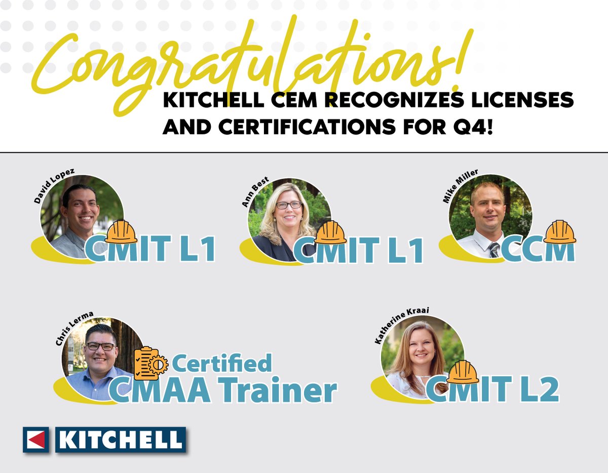 KitchellCos's tweet photo. #Kitchell is proud to recognize these team members who exemplify #kitchellculture by pursuing growth and development, ensuring clients receive top-notch services. Congrats! #kitchellcem #kitchellconstructionmanagement #constructionmanagement #kitchellcareers #kitchellexcellence https://t.co/dbT05NuYcU