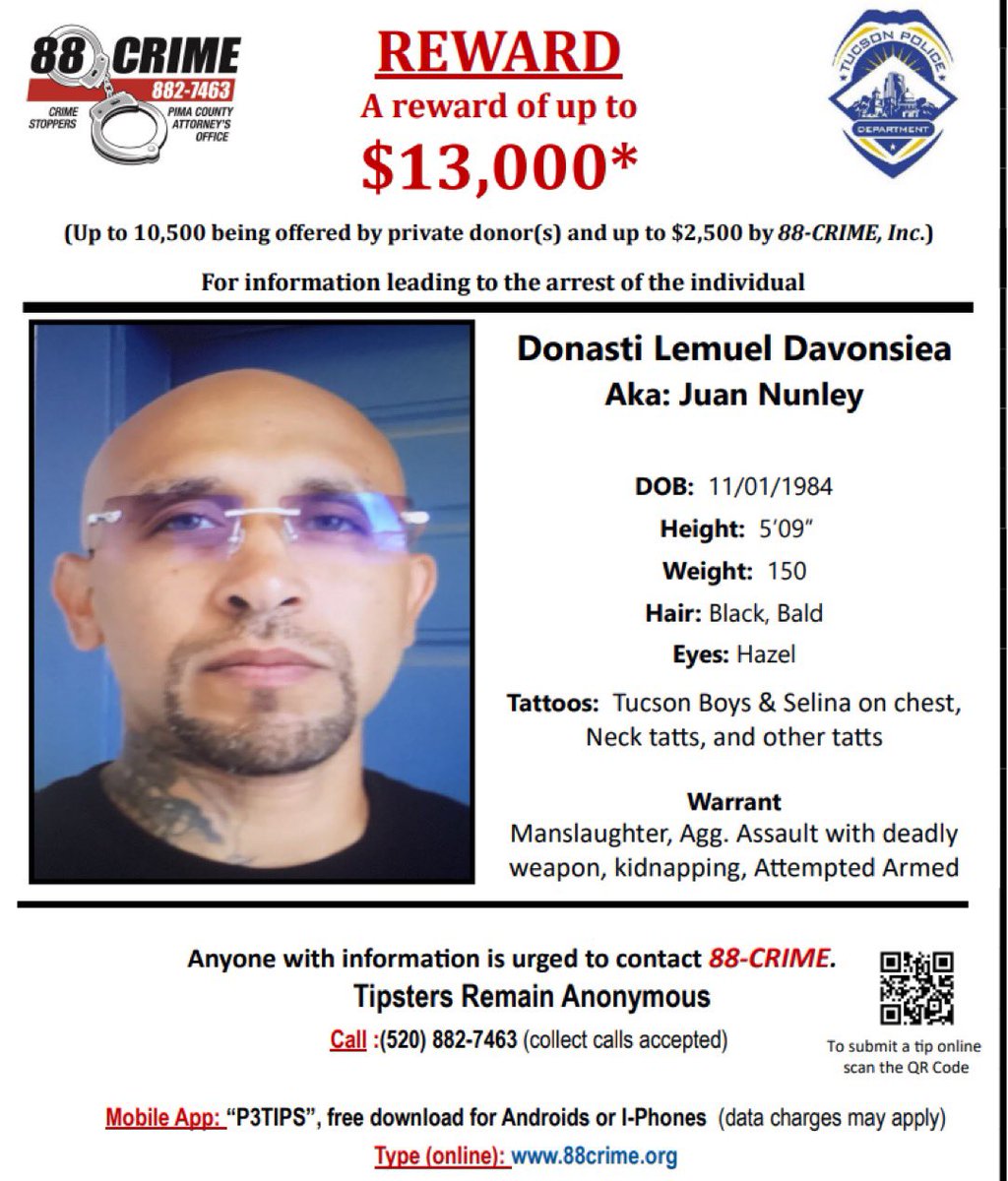 Tucson_Police's tweet photo. Have you seen Donasti Davonsiea (11/01/84) or know his whereabouts? Please contact 88-Crime, you can remain anonymous. https://t.co/qvcXJJcRt1