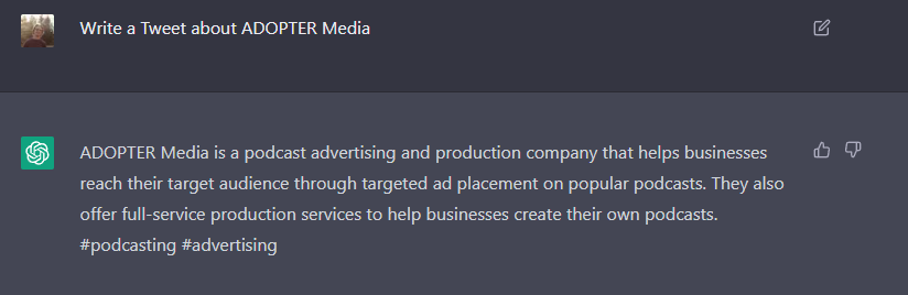adoptermedia's tweet photo. AI is getting crazy, but it doesn't have us pegged accurately quite yet! https://t.co/iXo32B4ISi