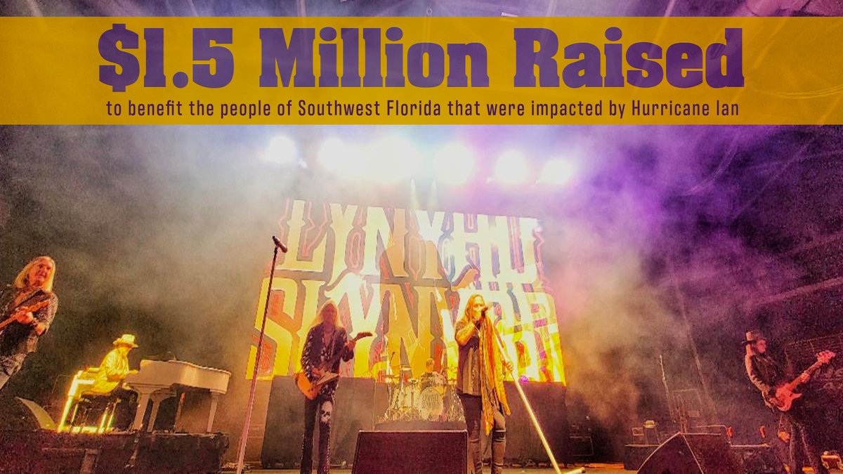 Skynyrd Nation showed up!! $1.5 million raised for charity! Thanks to all that came out and helped support the people of Southwest Florida that were impacted by Hurricane Ian. Read the full press release here: bit.ly/3XWmbtd