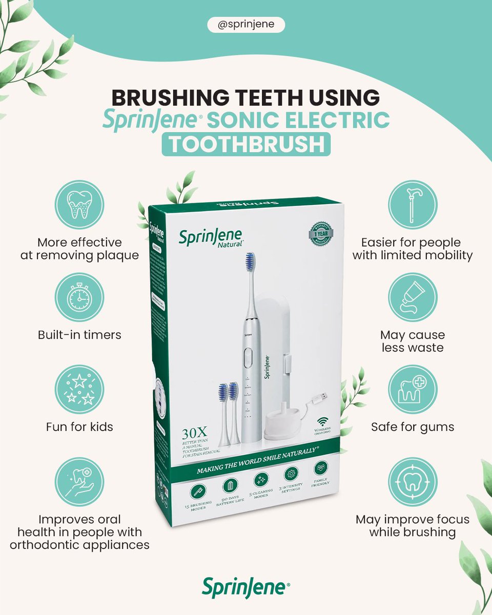 SprinJene's tweet photo. An electric toothbrush is key to preventing plaque buildup and tooth decay. Combined with SprinJene toothpaste, your smile will be unstoppable with this brushing combo!
.
.
.
#dentalhealtheducation #dentalhealthawareness #dentalhealthcare #dentalhealthmatters #instadentist https://t.co/bOUae7XiVK