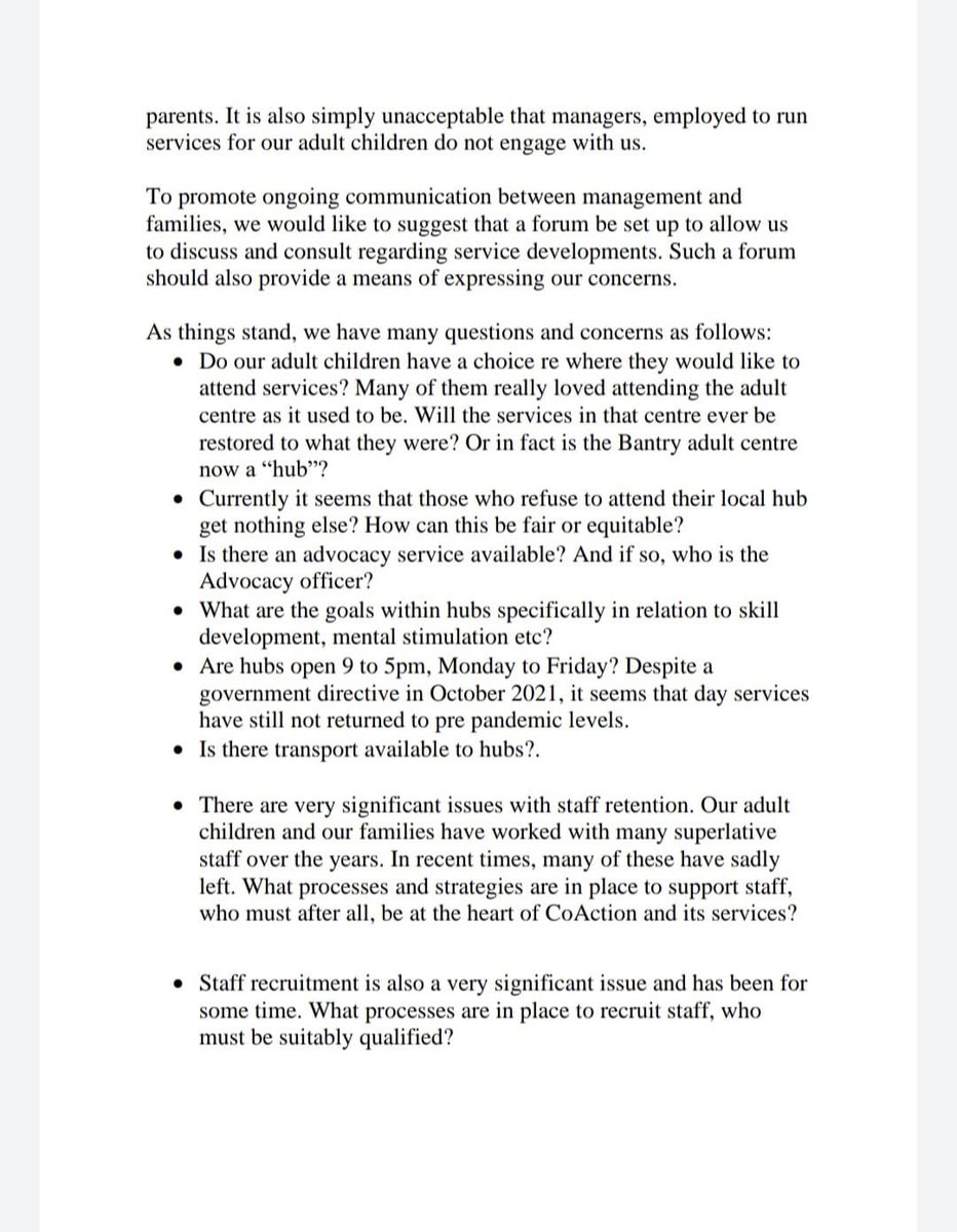 CoactionParents's tweet photo. Statement from the parents &amp; Guardians of adult service users re events @CoActionWestCor #WeAreUnited @fussireland @rtenews @FergalBowers @PaulByrne_1 @VirginMediaNews @TG4TV @PaschalSheehy @irishexaminer @IrishTimes @SouthernStarIRL @C103Cork @RedFMNews @pjcoogan @HIQA https://t.co/kEnD58O9or