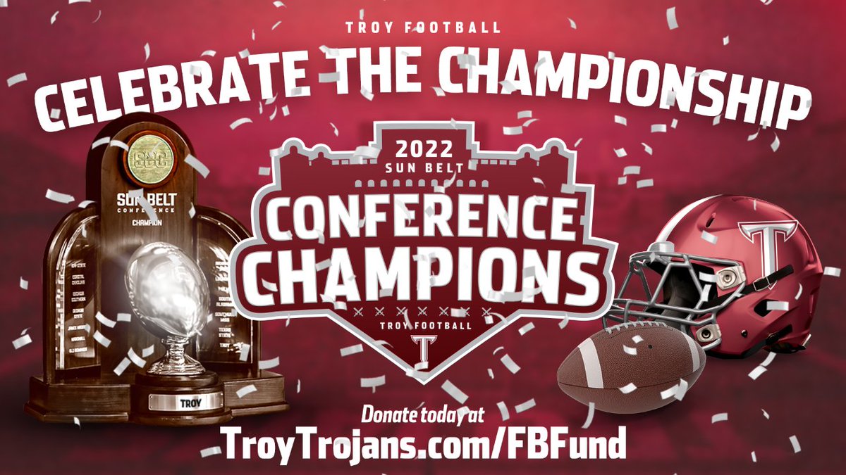 Celebrate the Sun Belt Championship by donating to our Football Excellence Fund. The Troy Football Excellence Fund features multiple levels in which Troy alumni and fans can contribute to the future success of the Troy Football program! #OneTroy⚔️🏈

🔗TroyTrojans.com/FBFund