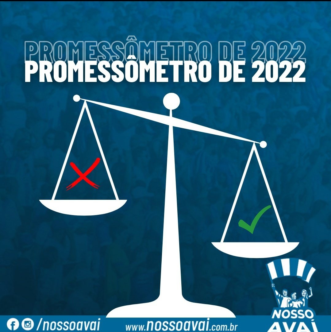 Desde a posse da atual diretoria, o Movimento Nosso Avaí segue observando suas ações, a fim de garantir que as promessas de campanha, firmadas em uma carta de compromisso, saiam do papel.

Confira no link o primeiro Promessômetro do Nosso Avaí.

nossoavai.com.br/2022/12/05/pro…