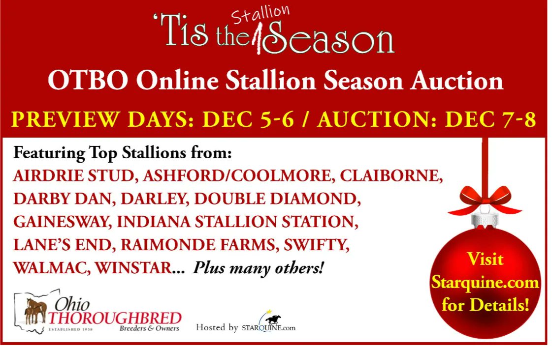 🎄🏇 ‘Tis the stallion season! 

Don’t miss the <a href="/OTBO1/">OTBO</a> Stallion Season Auction Dec 7-8.

For more information go to bit.ly/3B9Nvu0