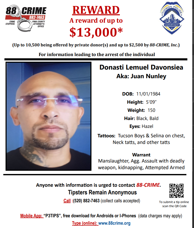 Have you seen Donasti Davonsiea (11/01/84) or know his whereabouts? Davonsiea is wanted MANSLAUGHTER and other violent felony charges. Please contact 88-Crime, you can remain anonymous.