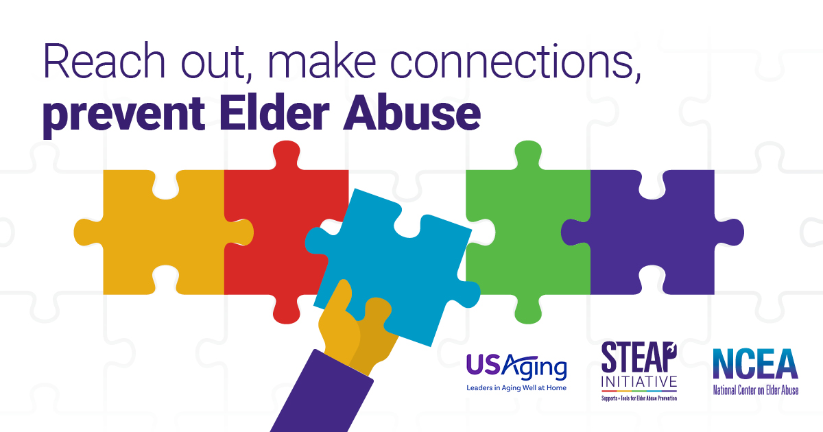 Use our FREE and ready-to-use, customizable materials to engage and educate your community about the role everyone can play in preventing elder abuse.

Learn more about Supports and Tools for Elder Abuse Prevention: ncea.acl.gov/Resources/STEA…