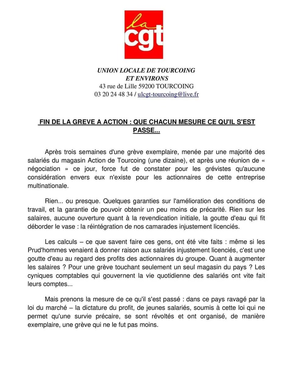 greveaction's tweet photo. ⚠️ Communiqué de fin de grève #CGT https://t.co/IdXK72nvNp