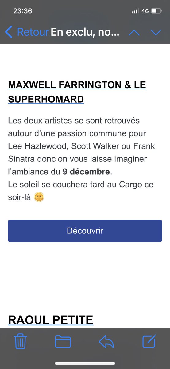 Ahlala! j’avais tout  prévu pour y être mais je serais à 1000 km . Dc si vous habitez #arles et sa région courrez  au #cargodenuit le #9decembre pour écouter flâner sourire rêver voler au son feutré de la voix unique du poète chanteur pop  Maxwell <a href="/lesuperhomard/">Maxwell Farrington & Le SuperHomard</a> et de c.vaillant
