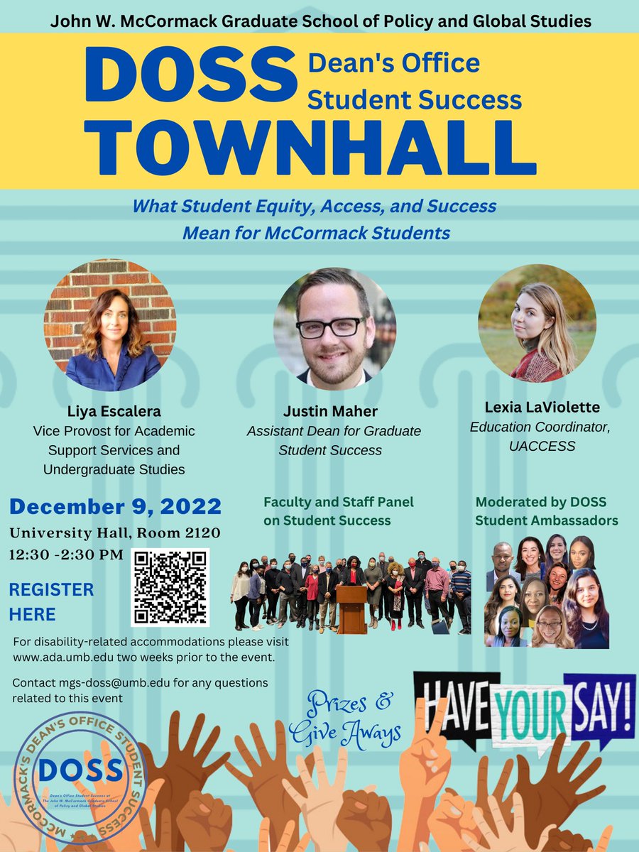 Are you registered for the upcoming DOSS Town Hall? Come have your say! We look forward to seeing you on December 9th. Register here: umb.edu/news_events_me…   <a href="/publicpolicyumb/">Public Policy UMB</a> <a href="/conresglobal/">ConRes Global</a> <a href="/gerontologyumb/">UMass Gerontology</a> <a href="/EscaleraLiya/">Liya Escalera</a> <a href="/UACCESS_UMB/">U-ACCESS</a> <a href="/UMassGlobal1/">UMass Global</a>