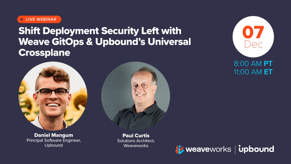 We're teaming up with <a href="/upbound_io/">upbound</a> this week to live demo how:
✔️Crossplane lets you build, deploy, &amp; manage your cloud platforms
✔️#PaC guarantees security, resilience &amp; coding standards compliance

Don't miss it, register now bit.ly/3AmGg1F 
#K8s #GitOps