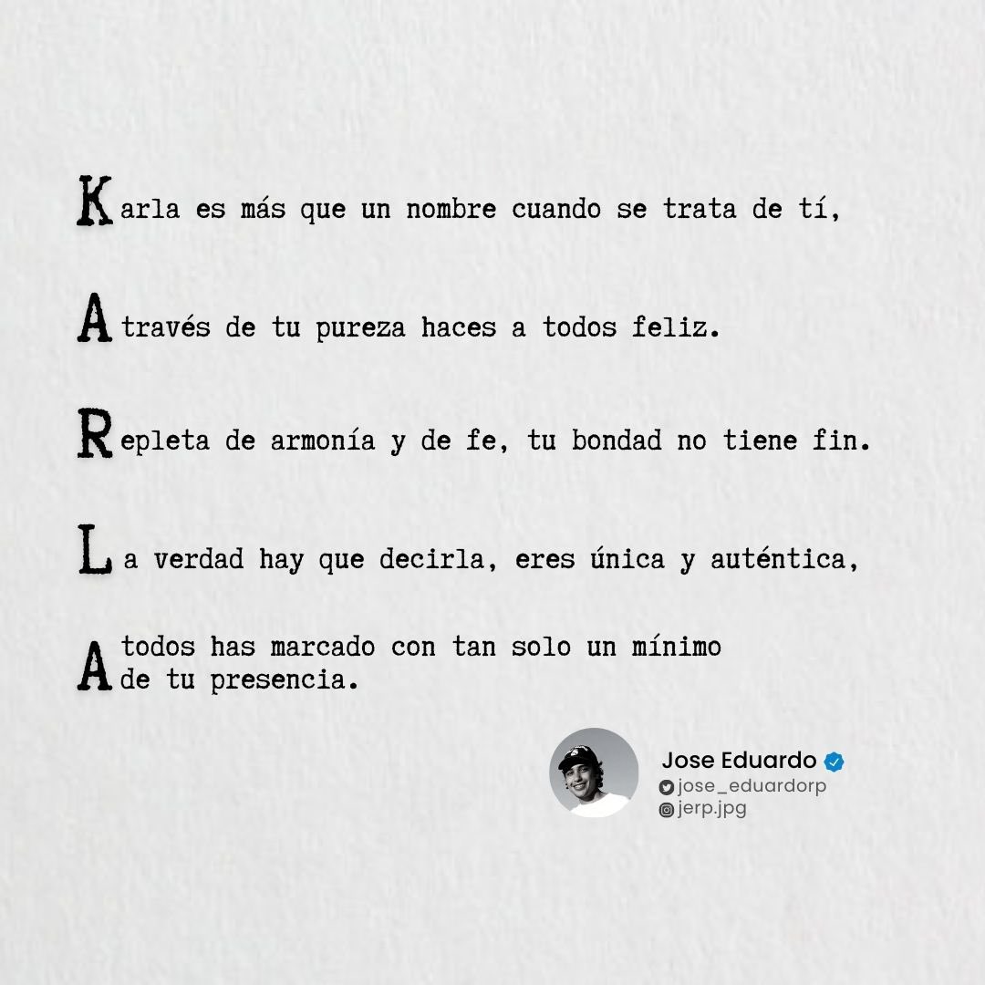 Karla✨
⚠️Estoy escribiendo acrósticos con sus nombres. Si quieres que haga uno con el tuyo:
-Dale RT a este tweet
-Sígueme 
-Comenta aquí tu nombre
Si ya lo hiciste, ya estás en la lista. ¡Los leo!