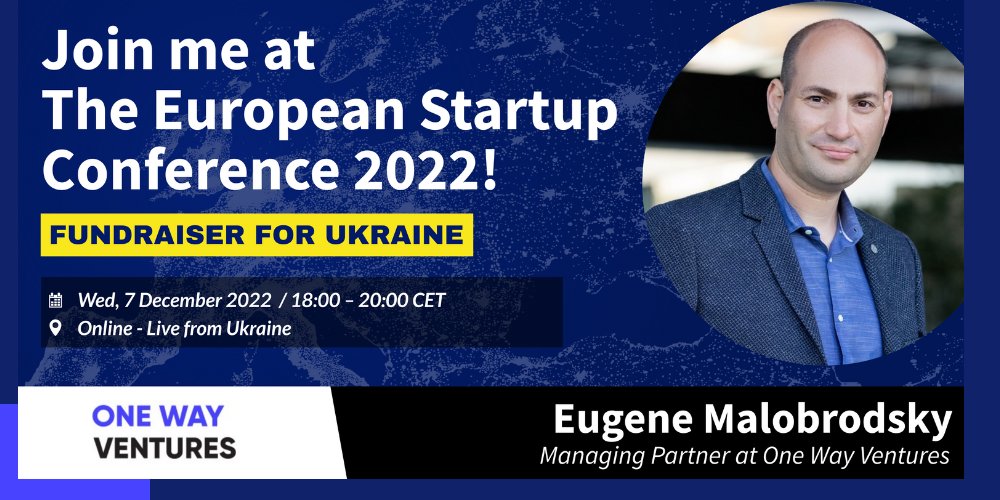 One Way Ventures (@onewayvc) on Twitter photo đź“» Tune in to watch our Partner <a href="/ibeugene/">Eugene Malobrodsky</a> speak on the Investor's Panel, at The European Startup Conference 2022!
next.brella.io/join/eustartup… 📻 Tune in to watch our Partner <a href="/ibeugene/">Eugene Malobrodsky</a> speak on the Investor's Panel, at The European Startup Conference 2022!
next.brella.io/join/eustartup…