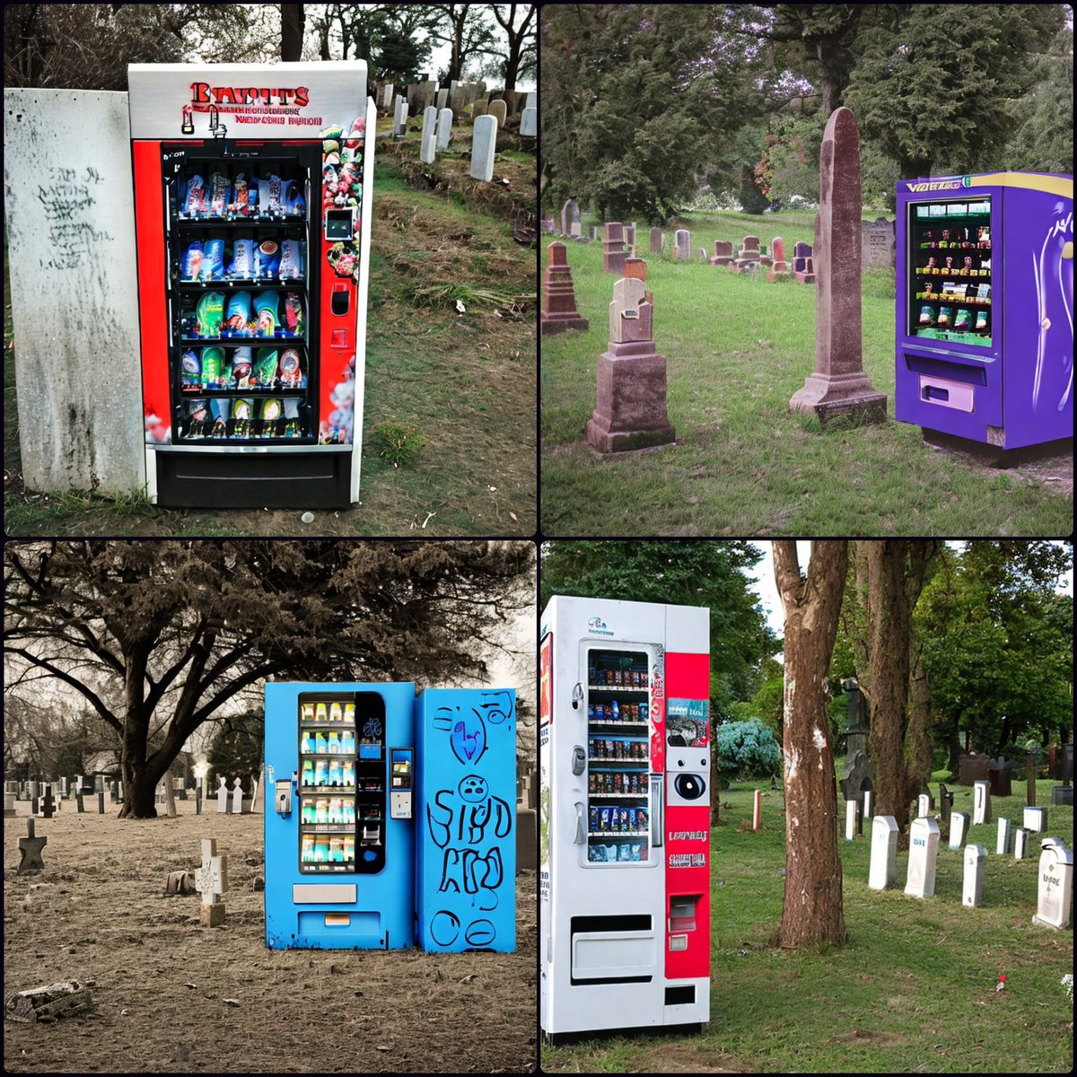 memableAI's tweet photo. Vending machines in a graveyard https://t.co/76otledynz