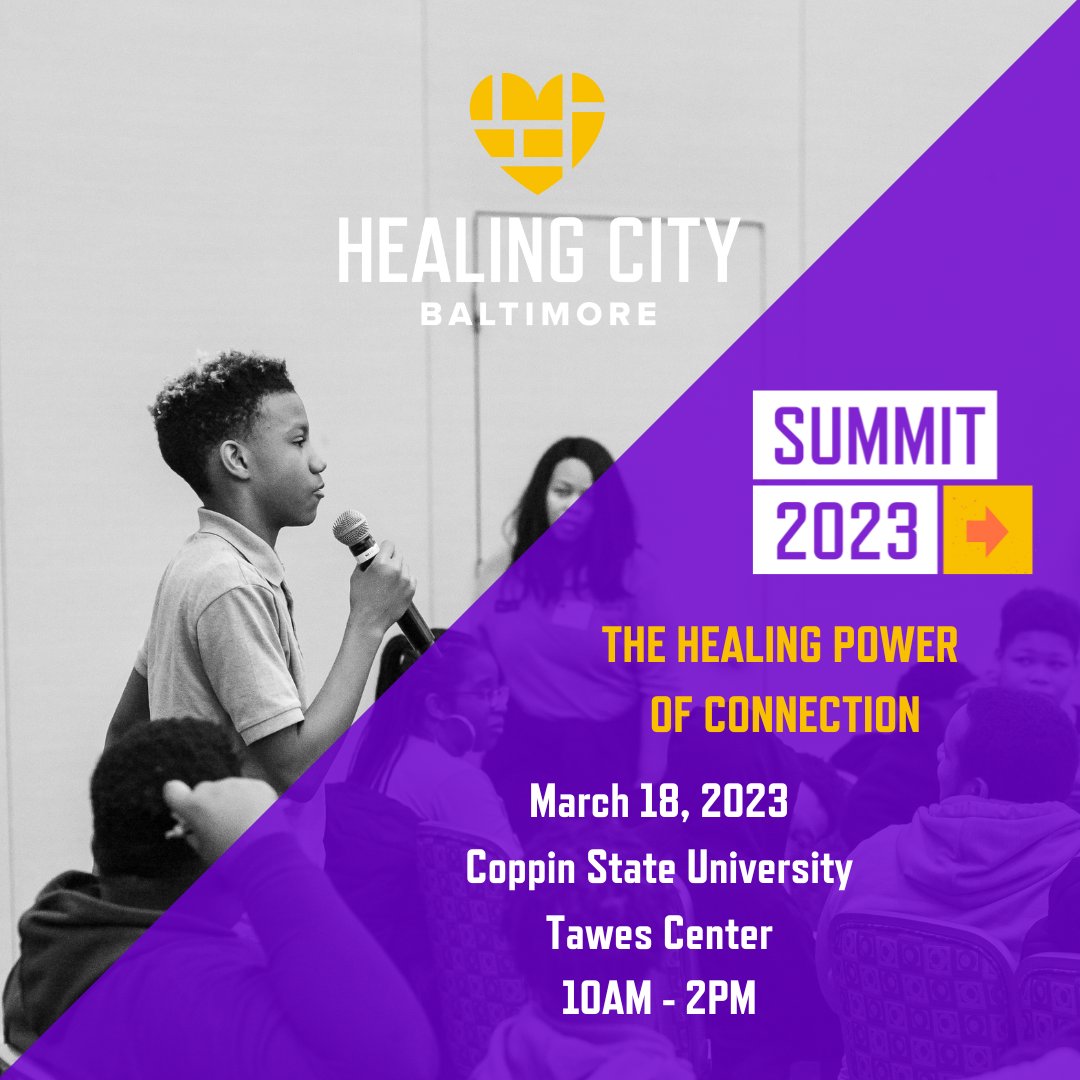 HealingBmore's tweet photo. We are so excited to announce that submissions for the 2023 Healing City Summit are open! This year’s theme is ✨Healing Through Hope and Connection. ✨ The Summit will take place on a single day, Saturday March 18, from 10 am -3 pm at Coppin State University. https://t.co/fa7hV7zQgN