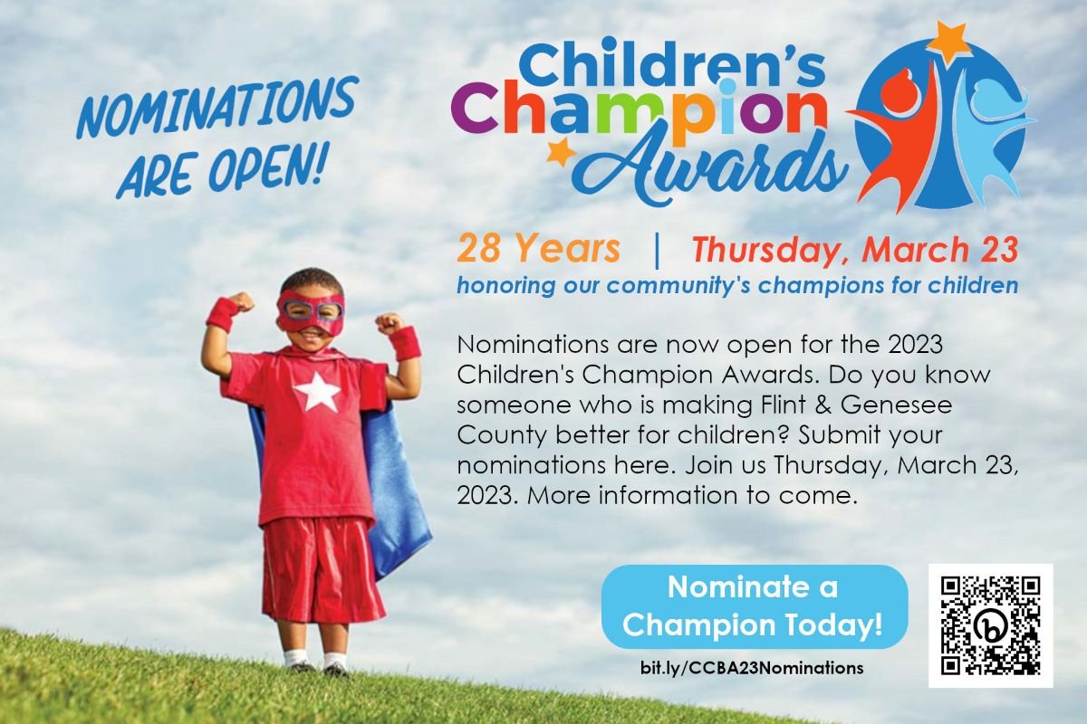 VoicesforCAC's tweet photo. The Children’s Champion Awards are designed to distinguish and thank individuals or organizations for their tremendous contributions toward making children a priority in Genesee County. Nominations are only open until Dec 9th, so visit https://t.co/Z39r4JSvgU to nominate someone! https://t.co/4zy2xywBBN