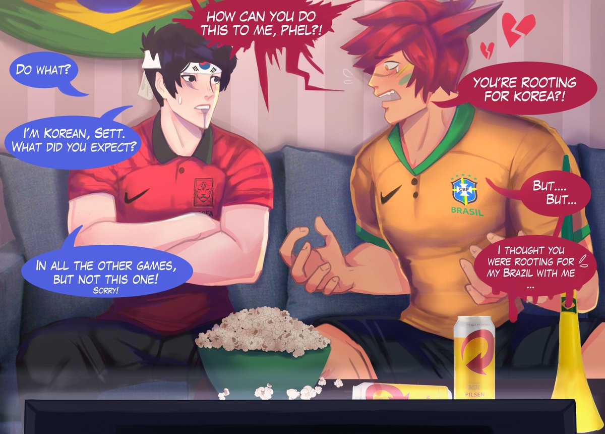 yellowestmango's tweet photo. Today's World Cup game, their lovers to rivals arc #settphel #sett #aphelios https://t.co/t8Q6EZqN71