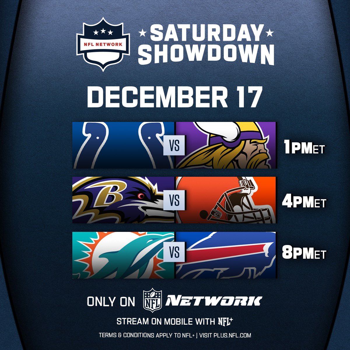 NFL on X: 'Week 15 Saturday Tripleheader on @nflnetwork! Which game are you  most excited for? 