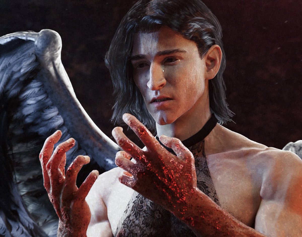 Severus as a crying fallen angel sitting in the (metaphorical) puddle of blood while staring at his hands? Yes, please

I ruined this one quite a bit during all of the re-renderings and got tired from fixing stuff up, so here we go

<a href="/aurus_3d/">aurus</a> 

#severussnape #harrypotter
