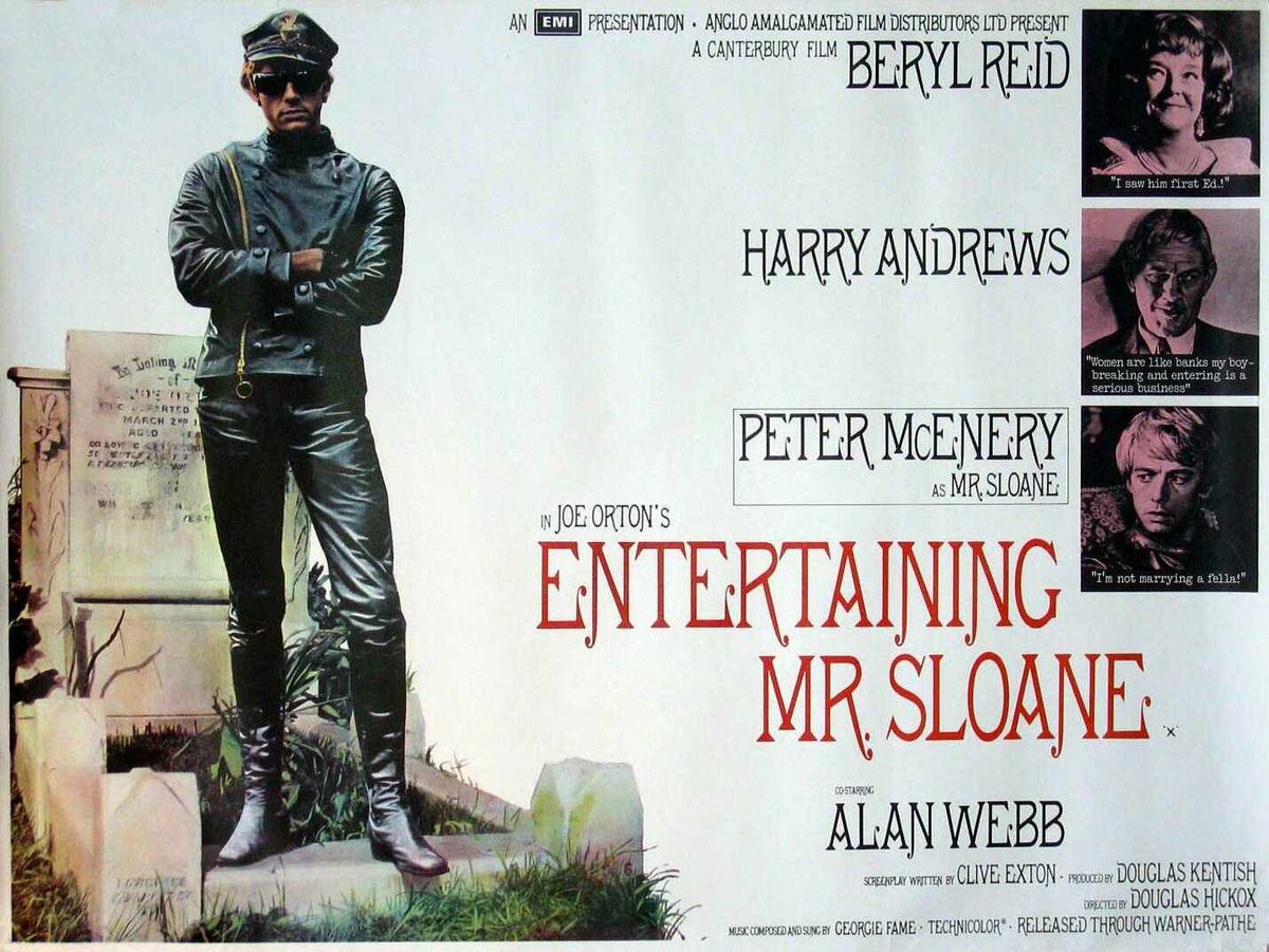 A woman and her closeted brother meet a man sunbathing on a gravestone and invite him to be their lodger: #NowWatching📺 'Entertaining Mr Sloane' (1970) #Film🎞 #FilmTwitter🎬 #FilmForever📼 #BerylReid #JoeOrton #KAOS🌐