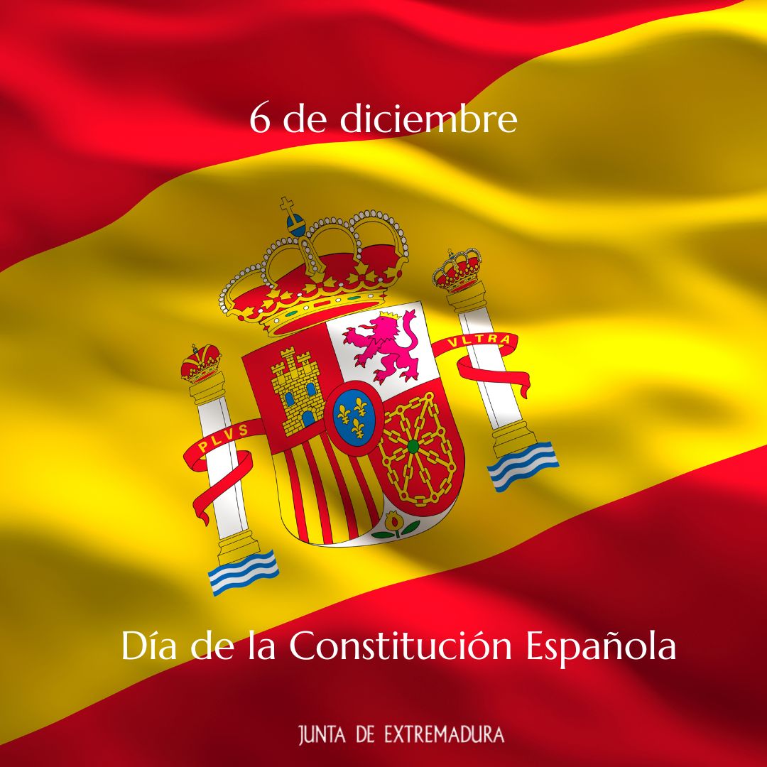 Junta_Ex's tweet photo. Hoy 6 de diciembre celebramos que hace 44 años los españoles decidimos mirar al futuro. Desde Extremadura renovamos nuestro compromiso con los valores de la democracia. En tiempos complejos, sigamos defendiendo el espíritu de entendimiento y  unidad.
🇪🇸Feliz #DíaDeLaConstitución https://t.co/ATKVi0TTf5