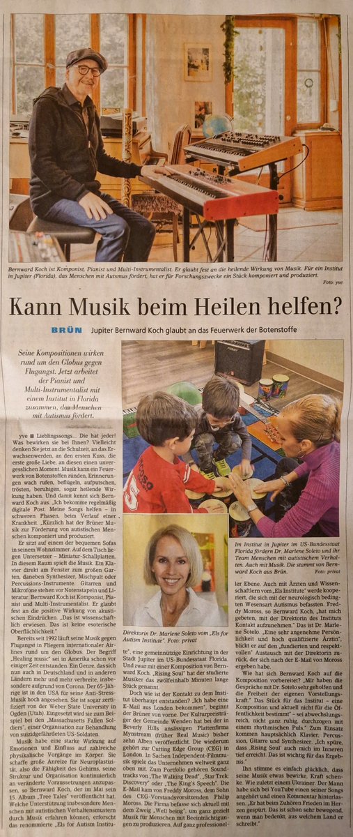 Heute in der <a href="/SiegenerZeitung/">Siegener Zeitung</a> über ein US-Forschungsprojekt am Institut "Els for Autism Foundation" im Els Center of Excellence in Jupiter, Florida. #bernwardkoch <a href="/myndstreammusic/">Myndstream</a> #healingmusic #calmingpianomusic <a href="/CuttingEdgeGrp/">Cutting Edge Media Music</a>  <a href="/ATrainEntertain/">A Train</a> #treetales #relaxationmusic