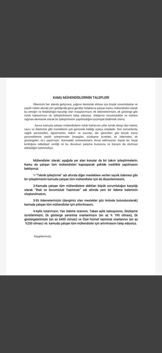 Talebimiz net. Mühendisler başta olmak üzere teknik hizmetler sınıfı personelinin hakettiği maaşları almasını istiyoruz.

<a href="/RTErdogan/">Recep Tayyip Erdoğan</a> <a href="/fuatoktay/">Fuat Oktay</a>
 <a href="/vedatbilgn/">Vedat Bilgin</a> <a href="/NureddinNebati/">Dr.Nureddin NEBATİ🇹🇷</a>
 <a href="/kilicdarogluk/">Kemal Kılıçdaroğlu</a> <a href="/meral_aksener/">Meral Akşener</a>
 <a href="/dbdevletbahceli/">Devlet Bahçeli</a> <a href="/MemurSenKonf/">Memur-Sen</a>
 @TurkiyeKamusen 

#KamuMühendisineZam