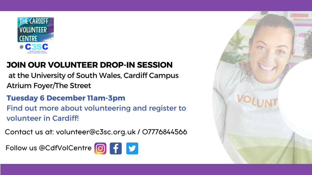 Do you want to #volunteer but don't know where to start? Why not come to the "Pop-Up Employer" stand at the University of South Wales on Tuesday 6th December 11am-3pm and find out about the latest #volunteering opportunities in #Cardiff!