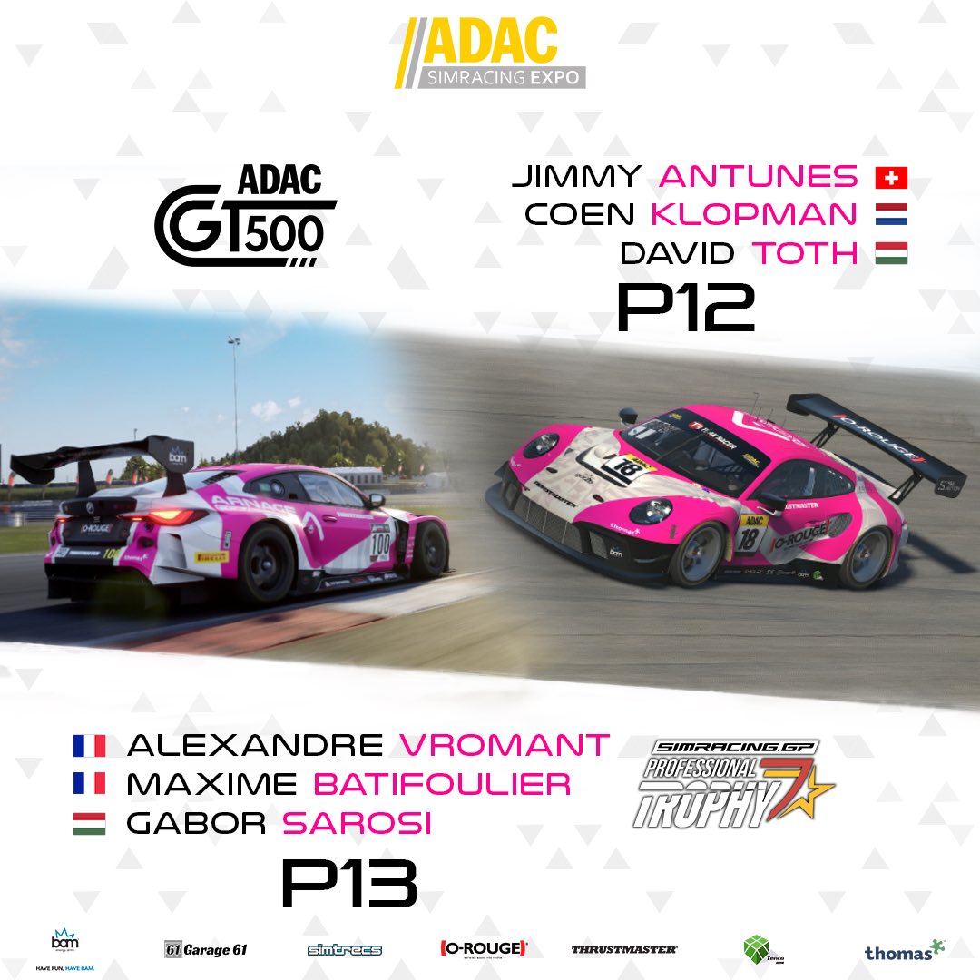 The ADAC SimRacing Expo is over and it was a pleasure to participate in this event!

After 6 hours of racing on the Nurburgring and with one disconnection, our ACC driver team finished in 13th place.

Our iRacing drivers started in 2nd position and finished in 12th position.