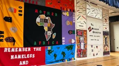 SaportaReport's tweet photo. AIDS quilt sets background for discussing the importance of PrEP  @GradyHealth  @AllisonNJoyner  https://t.co/IXywHEtVSA https://t.co/tIFIpQTwqD