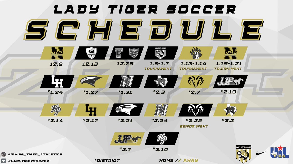 Come out and support your Lady Tiger Soccer this year!!!🐯⚽️ @sambacker61 @IrvingHigh @CoachRobIHS @IISDAthletics  Special Thanks to #TexasTornadoDesigns for the Graphics!!!