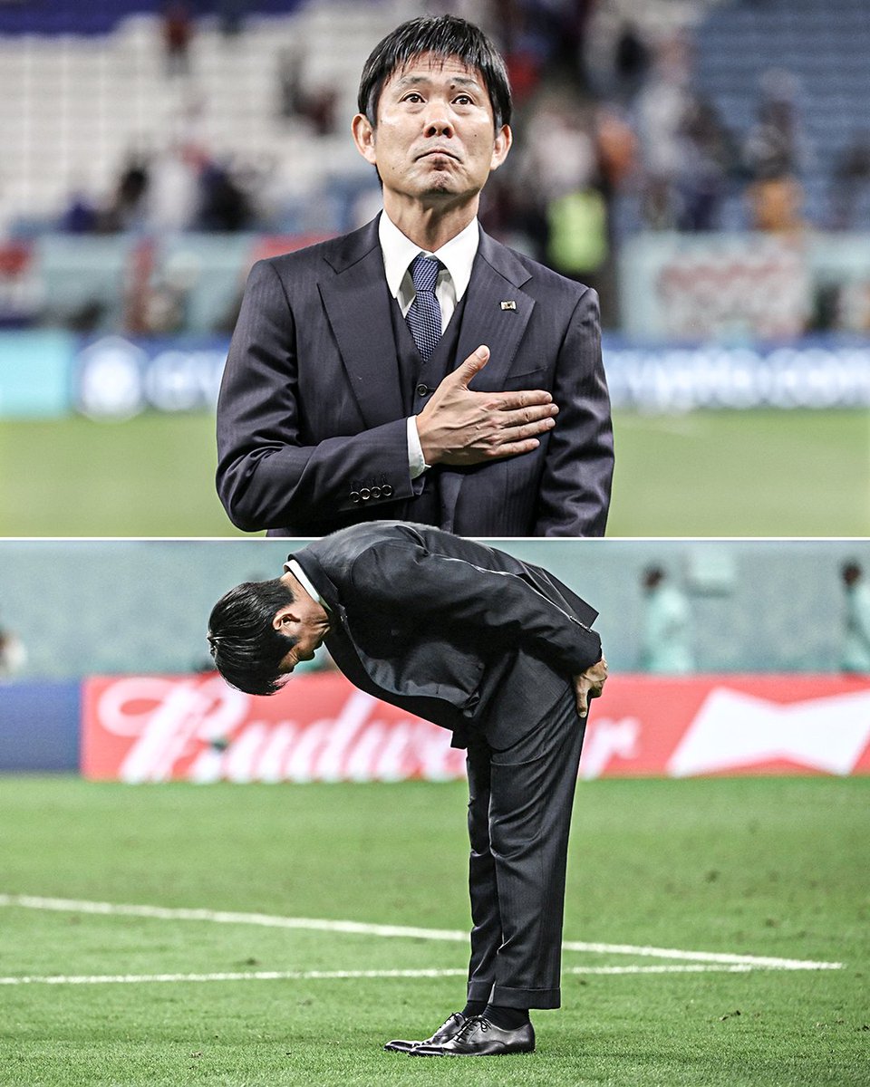Japan manager Hajime Moriyasu bowed in appreciation to the fans who traveled all the way to Qatar to support their team 🇯🇵

Respect! ❤️