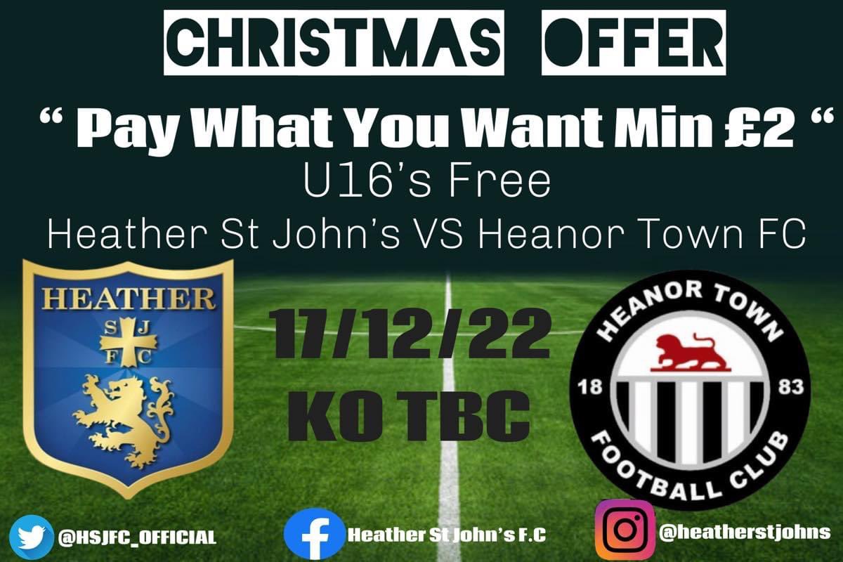 🎄CHRISTMAS OFFER🎄
We are offering a “pay what you would like with a minimum of £2” with the additional offer of U16’s free for our next home game against <a href="/HeanorTownFC/">Heanor Town</a> 
𝐂𝐚𝐧 𝐲𝐨𝐮 𝐡𝐞𝐥𝐩 𝐮𝐬 𝐛𝐞𝐚𝐭 𝐨𝐮𝐫 𝟐𝟎𝟎 𝐦𝐚𝐫𝐤 𝐟𝐨𝐫 𝐚𝐭𝐭𝐞𝐧𝐝𝐚𝐧𝐜𝐞? details below 👇🏼