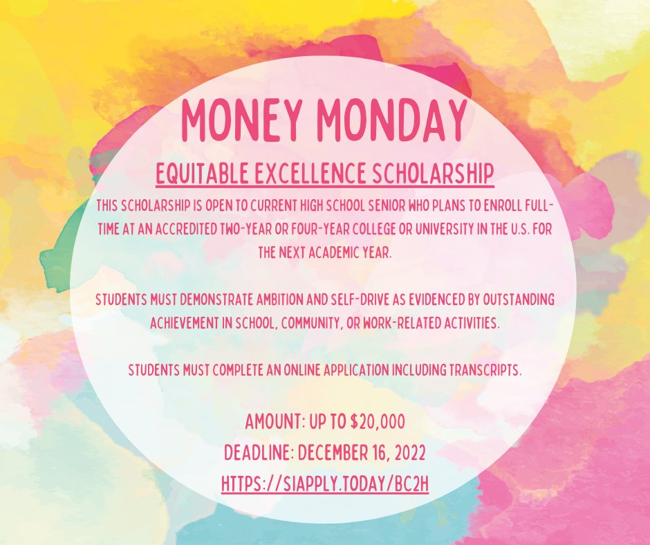 It's MONEY MONDAY! Check out the scholarship opportunity below. You can see more information at the following link: siapply.today/bc2h Happy Monday, Hawks! 🦅❤🖤#HeathHawks #RockwallHeath #rockwallisd #WinTheDay
