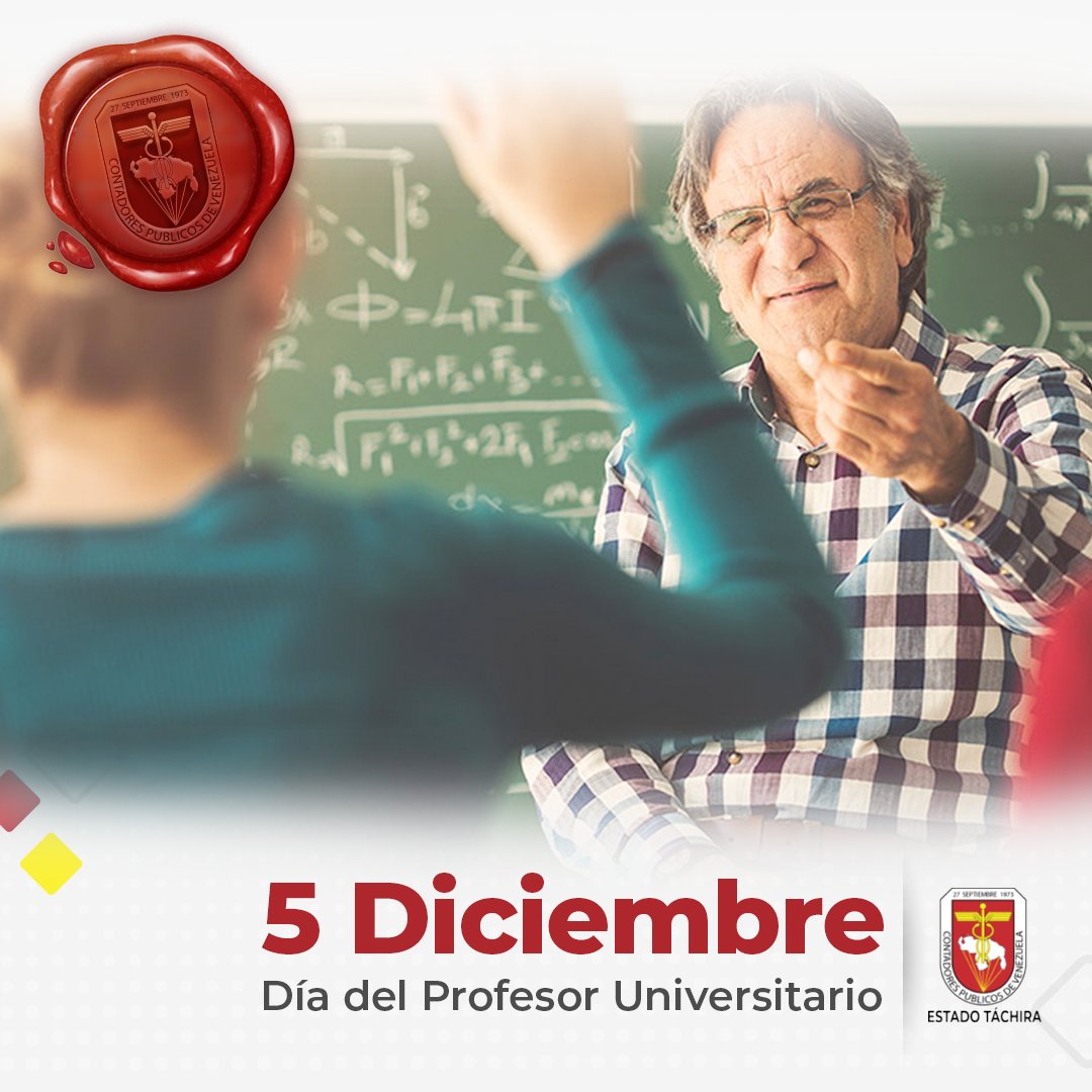 CCPETACHIRA's tweet photo. 📝Cada 5 de diciembre desde 1958 se celebra el Día del Profesor Universitario en Venezuela. a todos nuestros profesores, que nos ayudan a ser la mejor versión de nosotros mismos👨‍🏫👩‍🏫

#PorUnColegioParaTodos #venezuela #efemerides #ccpet https://t.co/OLpPipM2ZN