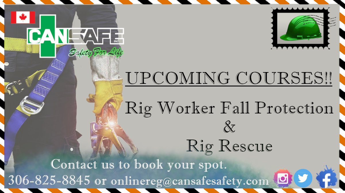 CansafeSafety's tweet photo. Don't miss your chance!
December 8-9 for Rig Worker Fall Protection
&amp; December 10 for Rig Rescue!
Contact us today before all the spots are GONE!
306-825-8845 or onlinereg@cansafesafety.com
https://t.co/rs5goNJpHB #thinklloydfirst https://t.co/54NFLszkU2