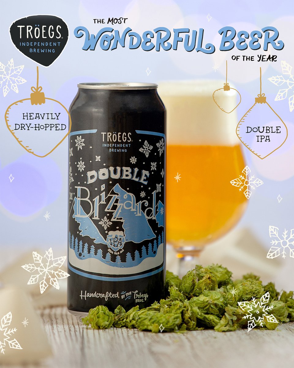 TroegsBeer's tweet photo. For the 8.3% ABV Double Blizzard, we use a cooler temperature for the kettle hop additions, softening the character of the Centennial, Chinook and El Dorado. Start asking for this once-a-year double IPA at your favorite bottleshop! https://t.co/BGlfJ3ZoGm #DoubleBlizzard #Troegs https://t.co/PIh66Ybnya