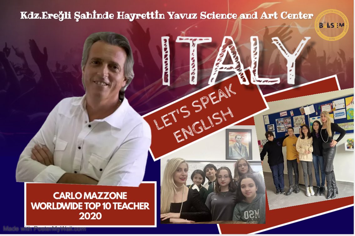 Dünyanın ilk on öğretmenlerinden  İtalyan öğretmenimiz Carlo Mazzonenin sayfasında  yer almanın tatlı sevinci.Lets Speak English İngilizce atölye çalışmalarımız bu ay İtalyada!
Thank for supporting my pupils’ English speaking ability and enable them to get cultural awarness💕