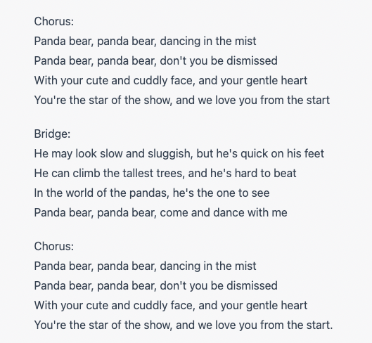 Thanks ChatGPT for my new favorite broadway song 🐼🎍