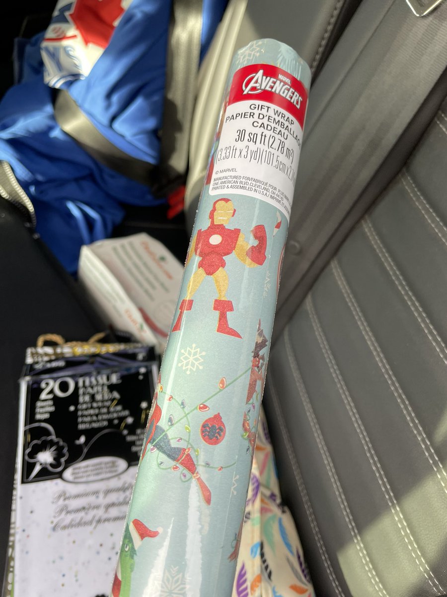 lisaweberobrien's tweet photo. Day made. I discovered @Marvel #Avengers wrapping paper at Dollarama today. #Christmas #joyinthesmallthings https://t.co/6PFgMs1GRx
