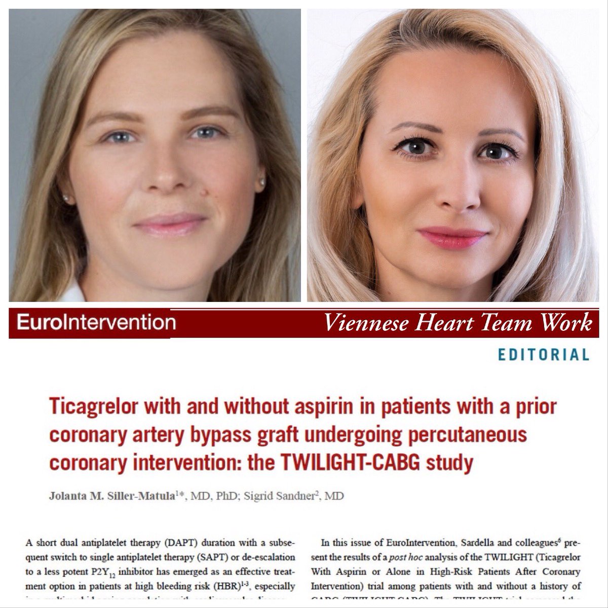 Jolanta SillerMatula, MD PhD (@jsillermatula) on Twitter photo Hot of the press in <a href="/EuroInterventio/">EuroIntervention</a>! Read our editorial by the Viennese Heart Team #WIM #WIC #sheforshe on short #DAPT after #PCI in #CABG patients. ow.ly/NH3t50LVnAQ <a href="/escardio/">European Society of Cardiology</a> <a href="/PCRonline/">PCRonline 🫀</a> <a href="/KardiologieWien/">Kardiologie MedUni Wien Forschung</a> <a href="/MedUni_Wien/">MedUni Wien</a> <a href="/ESC_Journals/">European Society of Cardiology Journals</a> #EAPCI Hot of the press in <a href="/EuroInterventio/">EuroIntervention</a>! Read our editorial by the Viennese Heart Team #WIM #WIC #sheforshe on short #DAPT after #PCI in #CABG patients. ow.ly/NH3t50LVnAQ <a href="/escardio/">European Society of Cardiology</a> <a href="/PCRonline/">PCRonline 🫀</a> <a href="/KardiologieWien/">Kardiologie MedUni Wien Forschung</a> <a href="/MedUni_Wien/">MedUni Wien</a> <a href="/ESC_Journals/">European Society of Cardiology Journals</a> #EAPCI