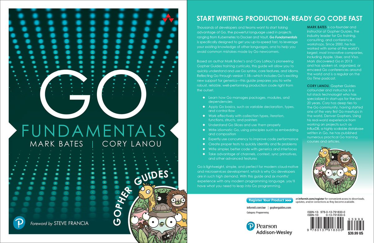 Mark Bates (@markbates) on Twitter photo NEW #golang book: Go Fundamentals by <a href="/GopherGuides/">Gopher Guides</a> (<a href="/markbates/">Mark Bates</a> and <a href="/corylanou/">Cory LaNou</a>)
Covers: Go 1.18 - inc. Generics
Forward by <a href="/spf13/">Steve Francia</a>
E-book: bit.ly/gofundamentals
Paperback: bit.ly/gofundamentals…
//cc <a href="/golangweekly/">Golang Weekly</a> <a href="/golang/">Go</a> NEW #golang book: Go Fundamentals by <a href="/GopherGuides/">Gopher Guides</a> (<a href="/markbates/">Mark Bates</a> and <a href="/corylanou/">Cory LaNou</a>)
Covers: Go 1.18 - inc. Generics
Forward by <a href="/spf13/">Steve Francia</a>
E-book: bit.ly/gofundamentals
Paperback: bit.ly/gofundamentals…
//cc <a href="/golangweekly/">Golang Weekly</a> <a href="/golang/">Go</a>
