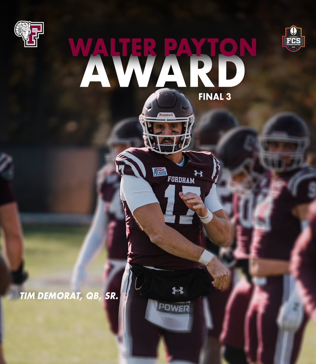 Congratulations to record-setting senior QB @TDemorat for being 1️⃣ of 3️⃣ @NCAA_FCS student-athletes invited to the announcement of the 2022 Stats Perform Walter Payton Award !!! #RAMILY
